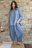 Annie Cushion Cotton Peter Pan Smock Blouse Denim